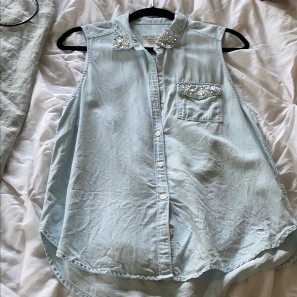 Abercrombie jeweled embellished chambray tank